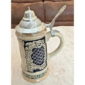 Staffel Stoneware Vintage Hamburg Beer Stein Pewter Lid w/ Handle 7"  W.Germany